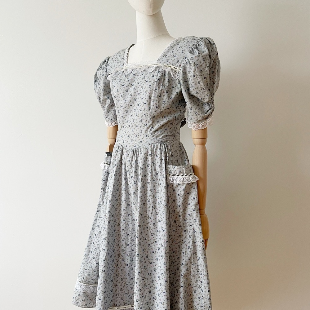 GUNNE SAX 80s Vintage Dress – Blue Floral Cottagecore Prarie - Picture 3 of 6